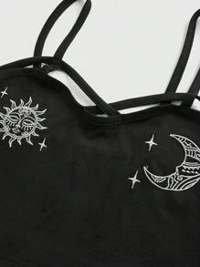 ROMWE Goth 假期哥德式植物印花加大尺碼女士背心上衣和彈性腰中長裙2件套裝