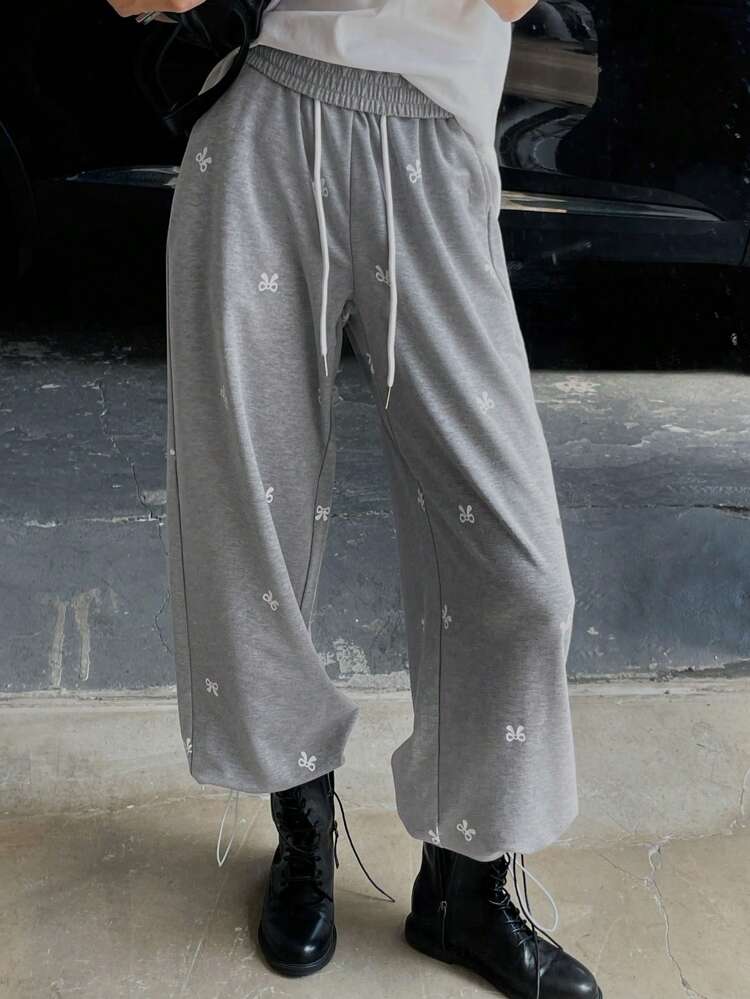 Floral Print Drawstring Waist Sweatpants Women Joggers
