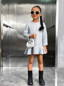 SHEIN Vestido Com Babado E Bainha Frisada De Tricô Para Jovens Com Bolsa