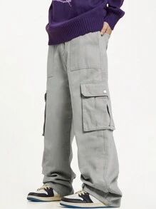 Chillumni Loose Fit Men's Cargo Pants With Flap Side Pockets, Men Grey Cargo Pants, Men Baggy Cargo Pants, Men Loose Cargo Pants - Light Grey - View 4