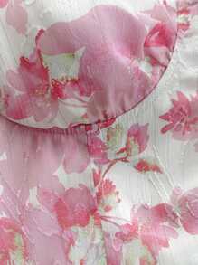 Soleia Women's Casual Tie Dye Floral & Leaf Pattern Chiffon Cami Top With Bow Tie Straps, Summer Beach/Graduation/Wedding Wear