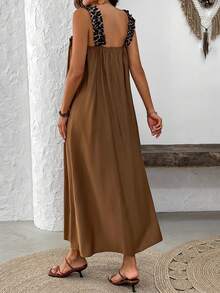 SHEIN LUNE Women's Leopard Print Shoulder Strap Ruffle Hem Sleeveless Vacation Casual Dress