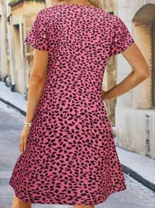 SHEIN LUNE Casual V-Neck Short Sleeve Printed Dress - Multicolor - View 2