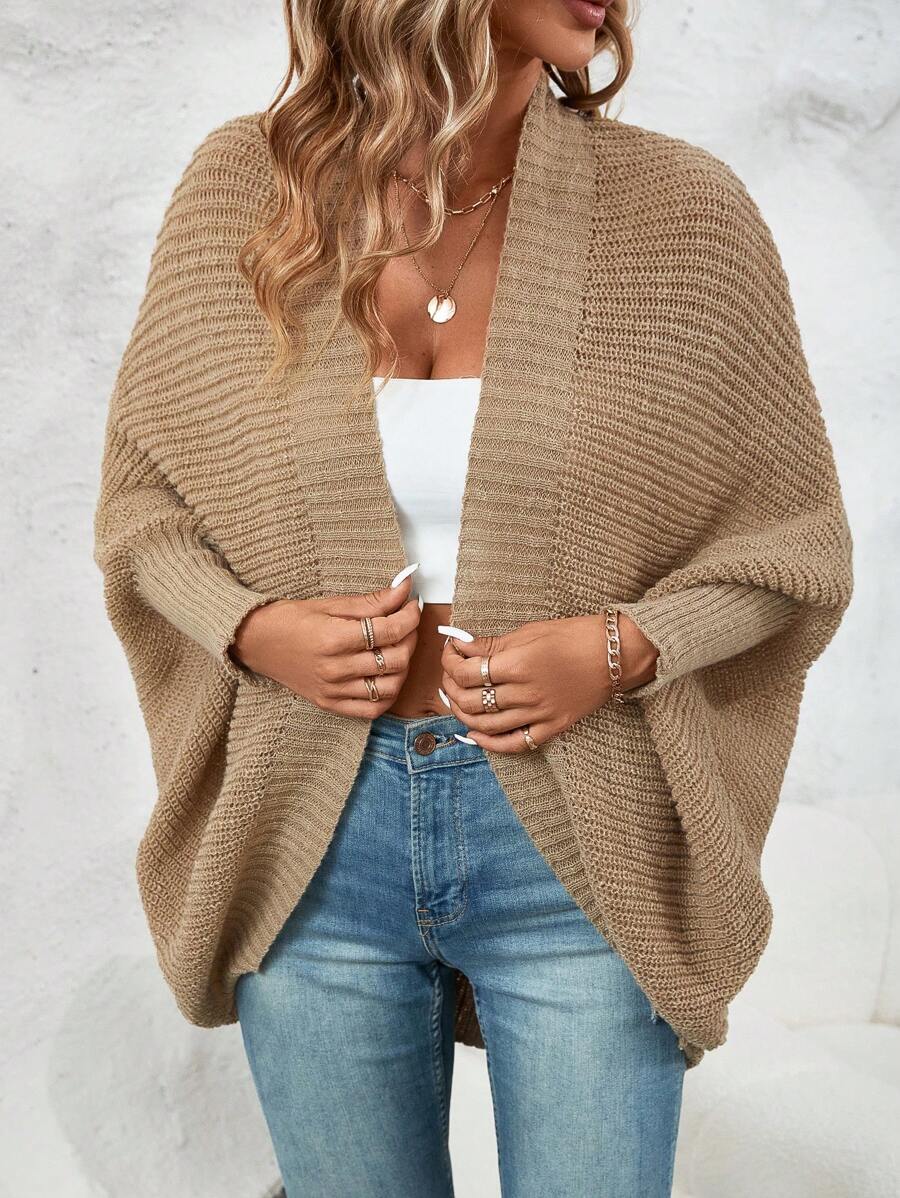 SHEIN LUNE Áo cardigan dài tay màu bất đối xứng viền bất đối xứng thanh lịch dành cho nữ - Màu be - Xem 1