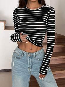 SHEIN EZwear 3入組簡單款圓領修身女長袖短T恤，休閑風格 - 彩色 - 查看 8