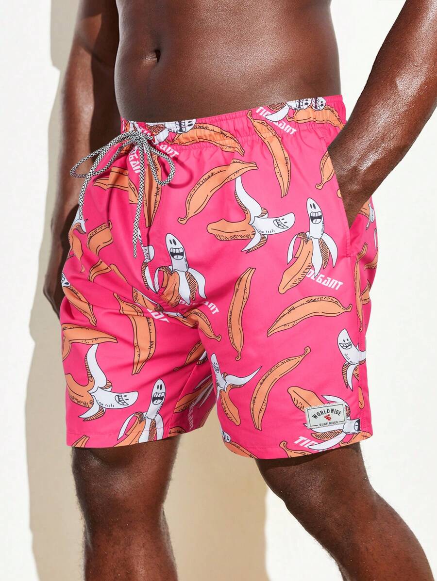 Surfspeed Men's Plus Size Simple Printed Drawstring Beach Shorts Swim Trunks - Multicolor - View 1