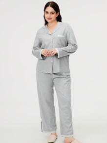 LUVLETTE Autumn And Winter Grey Soft Fabric With Lace Elegance Trim Long Women 100% Pure Cotton Pajama Set Lounge Sets For Women Lingerie Fall Pajamas Clothes - Light Grey - View 9