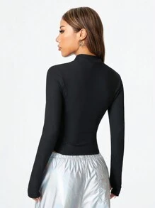 Muchica Women's Fall Basic Minimalist Street Moto Racing Style Contrast Line Structured Slim Fit Jacket - Black - View 2