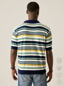 Manfinity EZcore Men's Striped Collar Short Sleeve Top, Casual Everyday Wear,Back To School - Multicolor - View 2
