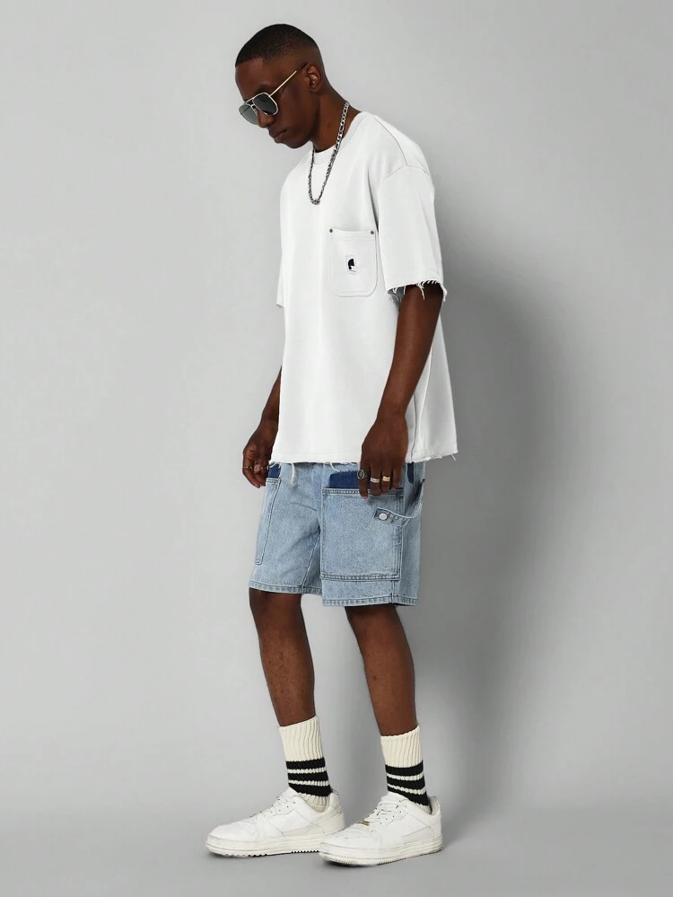 Regular Fit Short Sleeve Tee With Patch Pocket And Raw Hem Detail