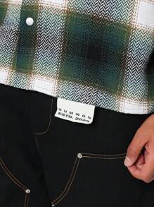 SUMWON St. Patrick's Day Flannel Plaid Button Down Shirt Herringbone Pattern Casual Streetwear Lucky Charm Shamrock Green Winter Outerwear Irish-Themed Holiday Apparel