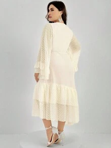 Modelyn Plus Crisscross Front Flounce Sleeve Ruffle Hem Dress, Wedding/Occasion/Ceremony/Evening Elegant Long Party Dress - Apricot - View 2