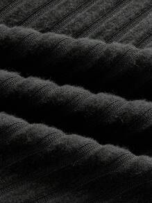 Flirla Vestido de hombros descubiertos de un solo color con bajo asimétrico para tallas grandes - Negro - Ver 6