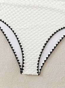 Swim Mod Contrast Binding Cut Out Halter Summer Beach One Piece Swimsuit - White - View 8