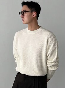 DAZY Men Solid Round Neck Drop Shoulder  Beige Sweater Fall,Winter - Apricot - View 2
