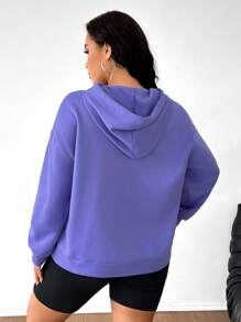 SHEIN EZwear 加大码豹纹爱心图案连帽卫衣，女式卫衣 - 紫色 - 查看 2