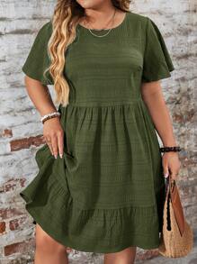 SHEIN LUNE Plus Size Vacation Casual Solid Color Texture Dress
