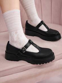 CUCCOO DOLLMOD Buckle Decor Flatform Mary Jane Shoes Vacation Shoes Summer - Black - View 6