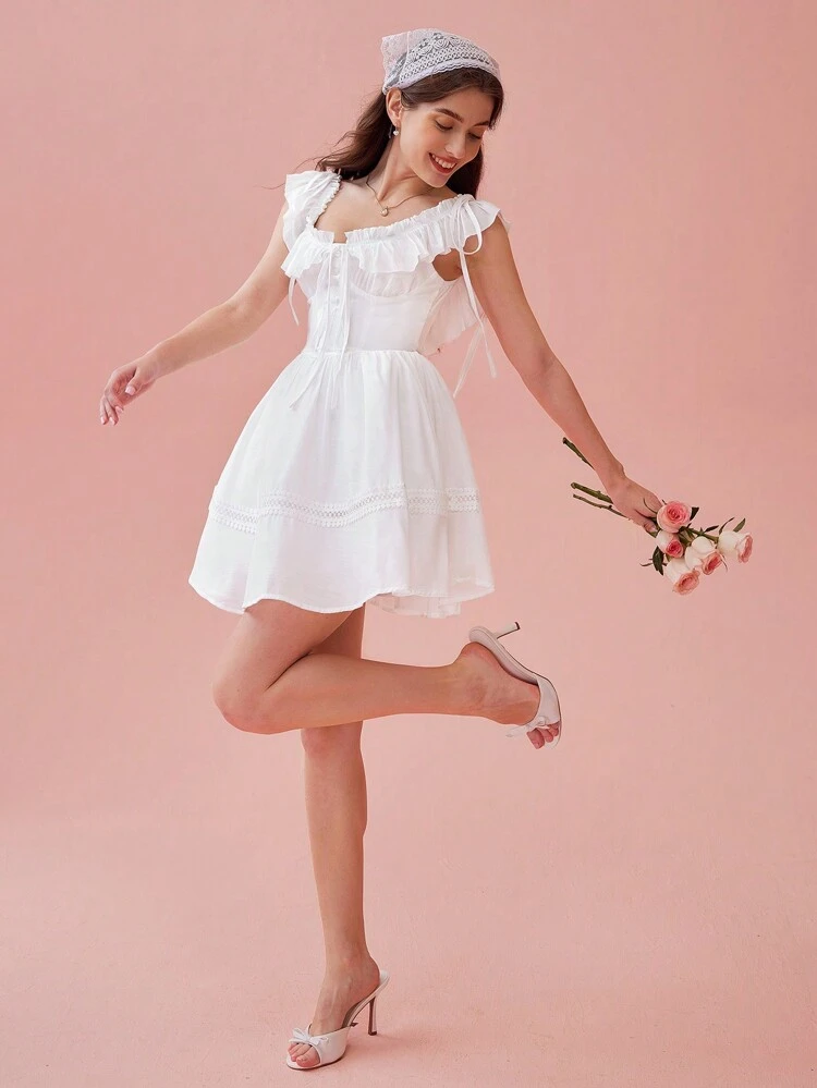 Women's Summer Ruffle A-Line Dress With Tie Belt