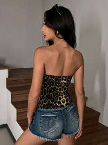 SHEIN EZwear 4入組設計休閒簡約的動物印花貼身短上衣，適合女士夏季戶外穿著