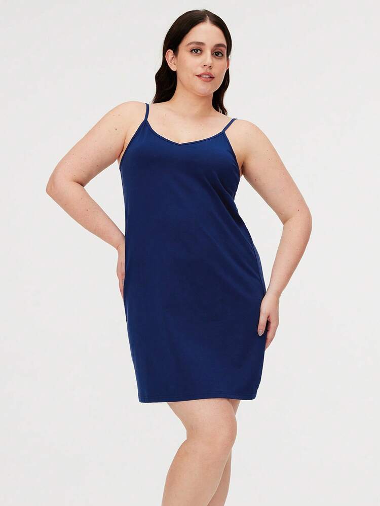 Summer Dark Blue Sexy Soft Cotton Basic Long Women Pajama Set Slip Dress Lingerie As Outerwear Babydoll Slip Dress& Pyjamadressing Summer Dresses For Women