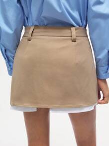 Maija Conjunto de dos piezas para mujer de camisa larga de manga larga diaria y falda de unicolor simple - Azul - Ver 8