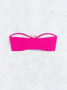 SHEIN Swim 女士纯色简约日常比基尼上衣夏季 - 玫紅色 - 查看 5