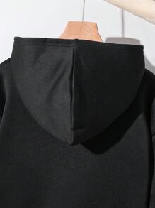 SHEIN Leap Crew Conjunto de 2 piezas con sudadera con capucha y pantalones flojos de franela con gráfico de bola que brilla en la oscuridad, adecuado para ropa deportiva casual y abrigado, para niños preadolescentes