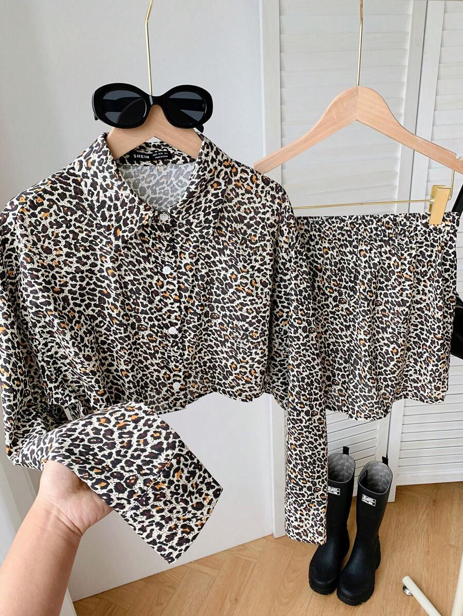 Comfortcana 豹紋提花女士休閒街頭時尚兩件套組