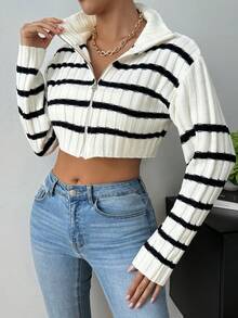 Chiquease Áo cardigan ngắn tay dài có dây kéo phía trước cho nữ mùa xuân thu - trắng - Xem 7