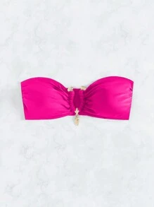 SHEIN Swim 女士纯色简约日常比基尼上衣夏季 - 玫紅色 - 查看 3