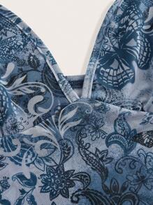 SHEIN ICON 女士隨機印花簡約日常背心 - 藍色 - 查看 4