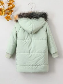 SHEIN Young Boy Fluffy Spliced Hooded Long Sleeve Winter Padded Coat/Jacket