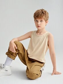 Conjunto de 4 piezas de tops de punto informales y holgados para niño preadolescente, tops básicos cómodos - Caqui - Ver 16