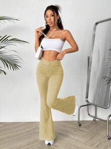 SHEIN Unity 日常穿著的褶皺前開叉喇叭褲