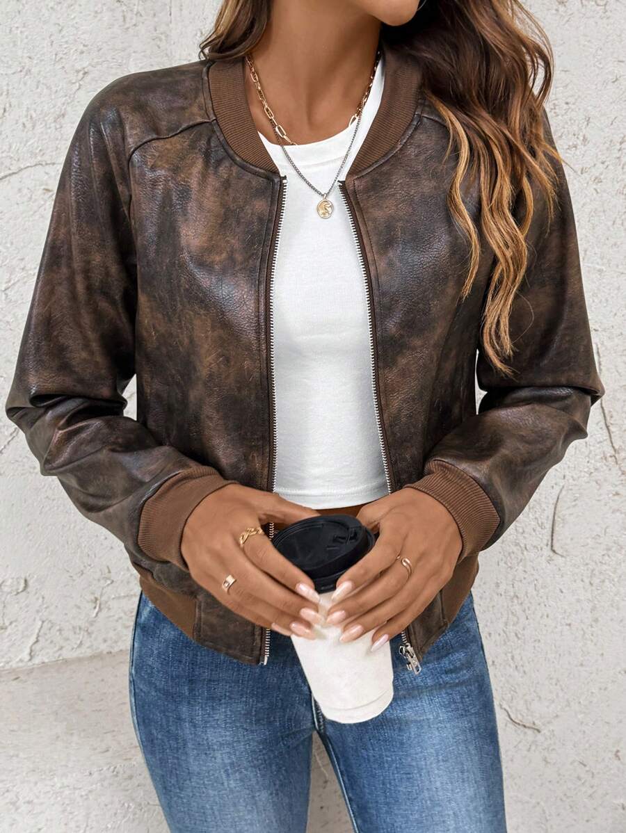EMERY ROSE Women's Retro Short Jacket For Fall And Winter Sports Events Or Back To School Days - Apricot - View 1