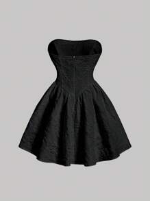 SHEIN MOD Jacquard Fit & Flare Tube Dress - Black - View 2