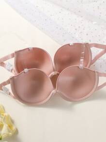 Women's Casual Backless Apricot Plain Push Up Bra Strapless Medium Stretch Padded Bralette Lingerie - Apricot - View 3