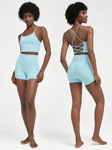 GLOWMODE Featherfit™ 綁帶運動內衣,輕度支撐,交叉背部設計 - 水藍色 - 查看 9