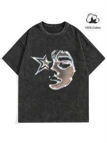 Manfinity EMRG Loose Fit Men's Star Print Drop Shoulder T-Shirt - Black - View 2