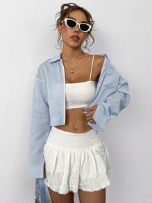 SHEIN Unity Striped Printed Zipper Jacket With Pockets, Long Sleeve Fall Cloth For Women - Blue and White - View 5