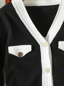 SHEIN Elegante, lässige Strickjacke mit Farbblock Design und gestricktem Camisole-Kleid für Teen Mädchen im Frühling und Herbst