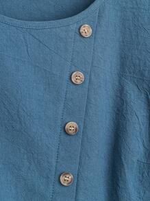 EMERY ROSE Women's Round Neck Long Sleeve Split Hem Solid Color Shirt For Summer - Dusty Blue - View 3