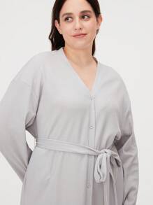 LUVLETTE 华夫格针织短款女士睡袍配领带棉质睡衣睡袍 - 淺灰色 - 查看 5