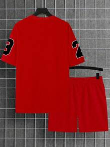 Aesthetic Post 男士簡約印花圓領短袖T恤和短褲套裝，2件組