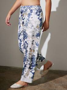 LUVLETTE 缎面大花朵女士睡裤风格裤子内衣外穿