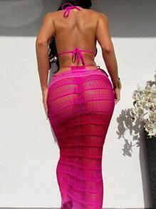 Swim SXY 3 件套女士度假装：露背比基尼套装、比基尼套装下装和裙子套装夏季海滩