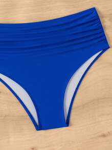 SHEIN Swim 女士夏季海灘彩色拼接露背頸帶性感比基尼套裝 - 彩色 - 查看 5