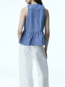 INAWLY Camiseta sin mangas para mujer con estampado de rayas y decoración de lazo - Multicolor - Ver 2