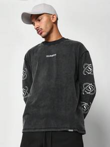 SUMWON Áo sơ mi Regular Fit đã giặt có in họa tiết ở tay - màu đen - Xem 1